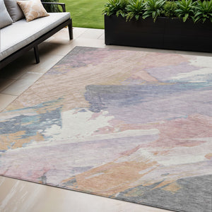 HomeRoots 5' Modern Abstract Pink Mauve and Lavender Washable Area Rug for Indoor and Outdoor Spaces 5' X 8' 611223