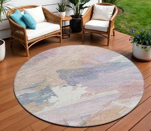 HomeRoots 5' Modern Abstract Pink Mauve and Lavender Washable Area Rug for Indoor and Outdoor Spaces 8' Round 611224