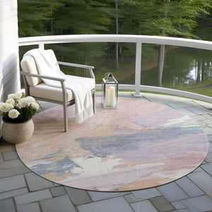 HomeRoots 5' Modern Abstract Pink Mauve and Lavender Washable Area Rug for Indoor and Outdoor Spaces 8' Round 611224