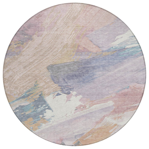 HomeRoots 5' Modern Abstract Pink Mauve and Lavender Washable Area Rug for Indoor and Outdoor Spaces 8' Round 611224