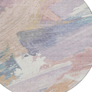 HomeRoots 5' Modern Abstract Pink Mauve and Lavender Washable Area Rug for Indoor and Outdoor Spaces 8' Round 611224