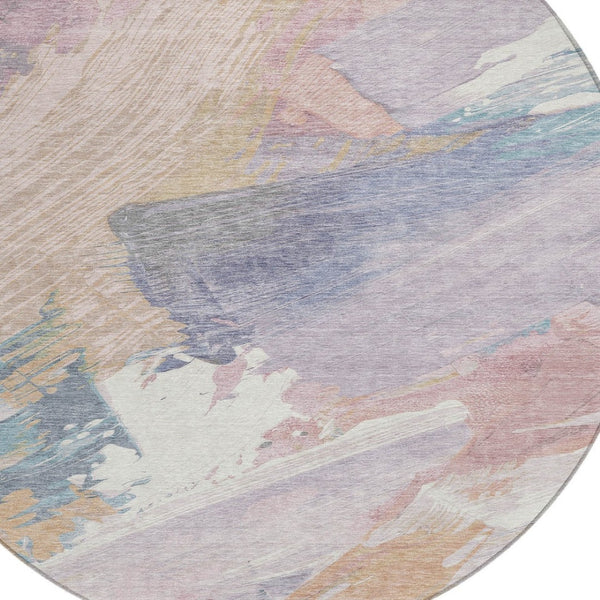 HomeRoots 5' Modern Abstract Pink Mauve and Lavender Washable Area Rug for Indoor and Outdoor Spaces 8' Round 611224
