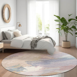 HomeRoots 5' Modern Abstract Pink Mauve and Lavender Washable Area Rug for Indoor and Outdoor Spaces 8' Round 611224