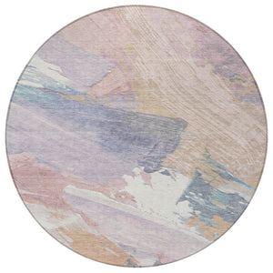 HomeRoots 5' Modern Abstract Pink Mauve and Lavender Washable Area Rug for Indoor and Outdoor Spaces 8' Round 611224