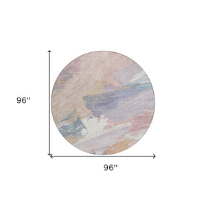 HomeRoots 5' Modern Abstract Pink Mauve and Lavender Washable Area Rug for Indoor and Outdoor Spaces 8' Round 611224