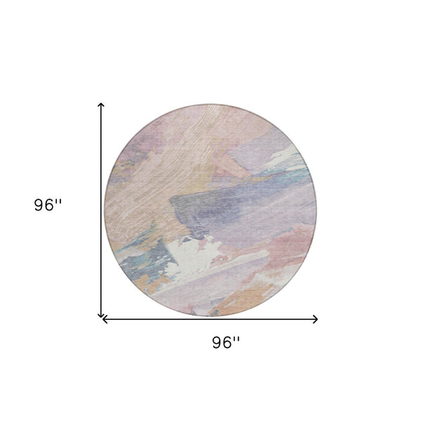HomeRoots 5' Modern Abstract Pink Mauve and Lavender Washable Area Rug for Indoor and Outdoor Spaces 8' Round 611224