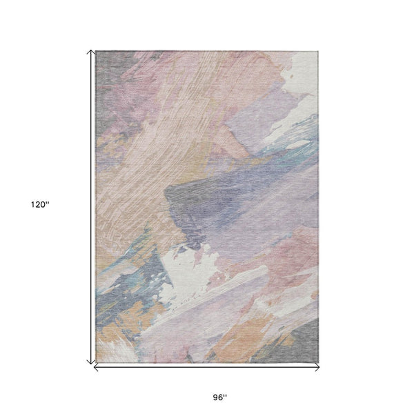 HomeRoots 5' Modern Abstract Pink Mauve and Lavender Washable Area Rug for Indoor and Outdoor Spaces 8' X 10' 611225