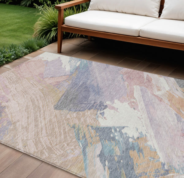 HomeRoots 5' Modern Abstract Pink Mauve and Lavender Washable Area Rug for Indoor and Outdoor Spaces 8' X 10' 611225