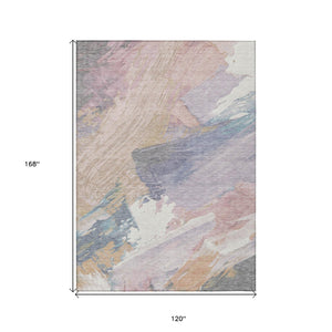 HomeRoots 5' Modern Abstract Pink Mauve and Lavender Washable Area Rug for Indoor and Outdoor Spaces 10' X 14' 611227