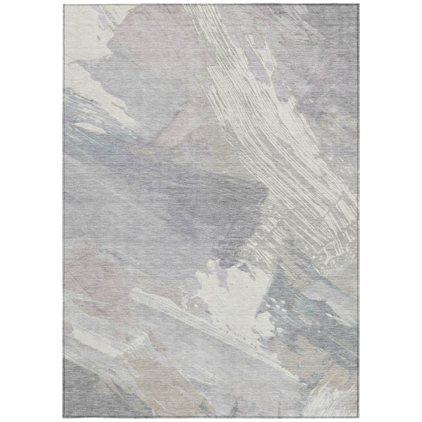 HomeRoots 5' Washable Ivory and Gray Abstract Area Rug - Stylish Indoor/Outdoor Solution for High Traffic Spaces 5' X 8' 611229