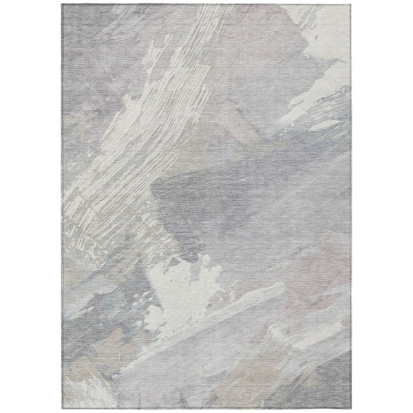 HomeRoots 5' Washable Ivory and Gray Abstract Area Rug - Stylish Indoor/Outdoor Solution for High Traffic Spaces 5' X 8' 611229