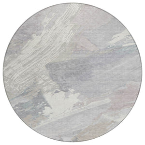 HomeRoots 5' Washable Ivory and Gray Abstract Area Rug - Stylish Indoor/Outdoor Solution for High Traffic Spaces 8' Round 611230