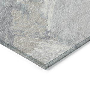 HomeRoots 5' Washable Ivory and Gray Abstract Area Rug - Stylish Indoor/Outdoor Solution for High Traffic Spaces 8' Round 611230