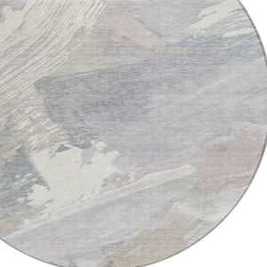 HomeRoots 5' Washable Ivory and Gray Abstract Area Rug - Stylish Indoor/Outdoor Solution for High Traffic Spaces 8' Round 611230