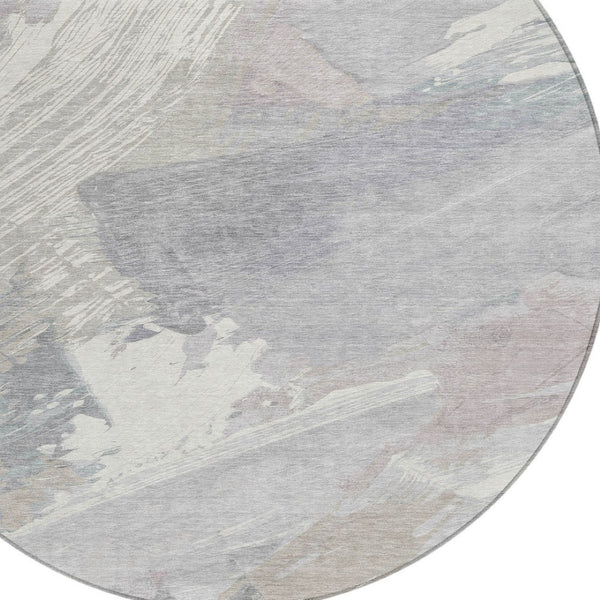 HomeRoots 5' Washable Ivory and Gray Abstract Area Rug - Stylish Indoor/Outdoor Solution for High Traffic Spaces 8' Round 611230