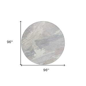 HomeRoots 5' Washable Ivory and Gray Abstract Area Rug - Stylish Indoor/Outdoor Solution for High Traffic Spaces 8' Round 611230