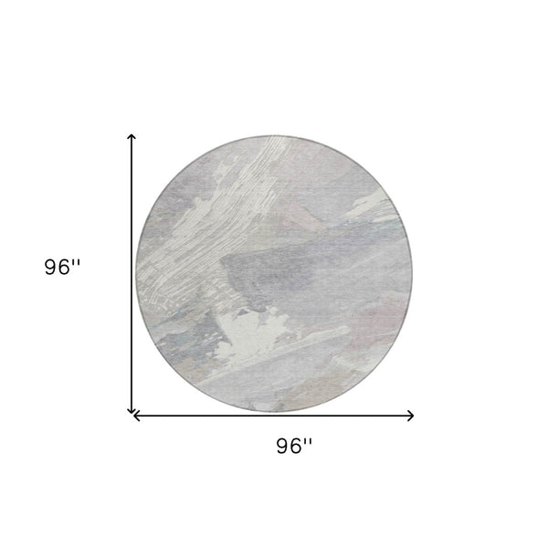 HomeRoots 5' Washable Ivory and Gray Abstract Area Rug - Stylish Indoor/Outdoor Solution for High Traffic Spaces 8' Round 611230