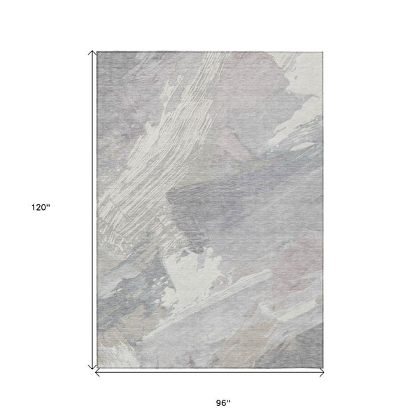 HomeRoots 5' Washable Ivory and Gray Abstract Area Rug - Stylish Indoor/Outdoor Solution for High Traffic Spaces 8' X 10' 611231