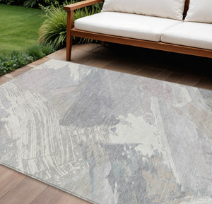 HomeRoots 5' Washable Ivory and Gray Abstract Area Rug - Stylish Indoor/Outdoor Solution for High Traffic Spaces 8' X 10' 611231