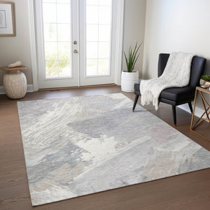 HomeRoots 5' Washable Ivory and Gray Abstract Area Rug - Stylish Indoor/Outdoor Solution for High Traffic Spaces 8' X 10' 611231