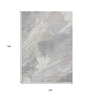 HomeRoots 5' Washable Ivory and Gray Abstract Area Rug - Stylish Indoor/Outdoor Solution for High Traffic Spaces 10' X 14' 611233