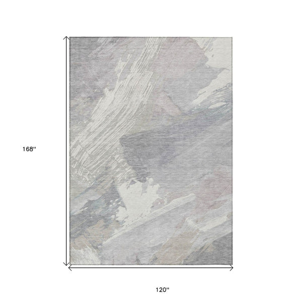 HomeRoots 5' Washable Ivory and Gray Abstract Area Rug - Stylish Indoor/Outdoor Solution for High Traffic Spaces 10' X 14' 611233