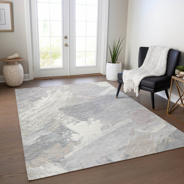 HomeRoots 5' Washable Ivory and Gray Abstract Area Rug - Stylish Indoor/Outdoor Solution for High Traffic Spaces 10' X 14' 611233