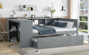 English Elm Full Size Daybed With Trundle, Stylish Gray Frame, Storage Drawers, Desk & Ultimate Space Saver W1580S00206