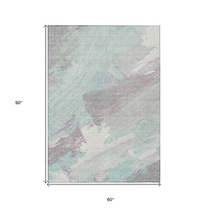 HomeRoots 5' Abstract Washable Area Rug in Blue Teal Gray - Stylish, Durable & Perfect for Indoor/Outdoor Use 5' X 8' 611247