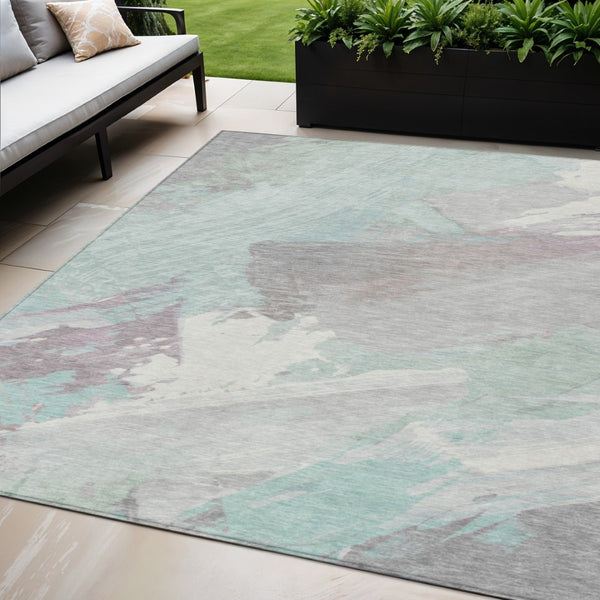 HomeRoots 5' Abstract Washable Area Rug in Blue Teal Gray - Stylish, Durable & Perfect for Indoor/Outdoor Use 5' X 8' 611247