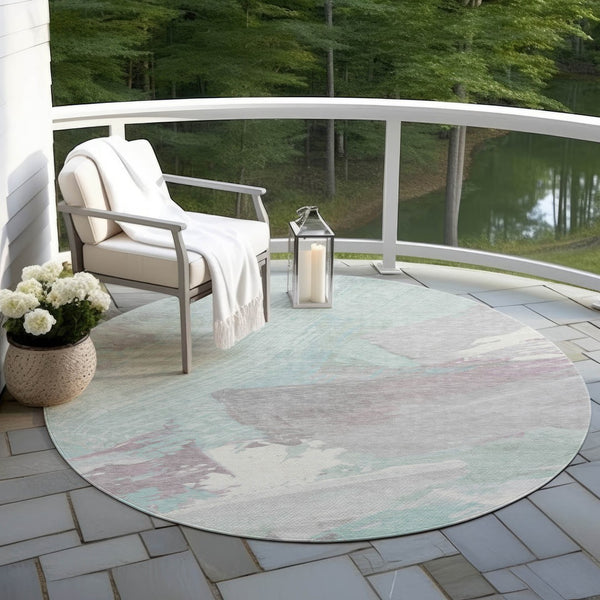 HomeRoots 5' Abstract Washable Area Rug in Blue Teal Gray - Stylish, Durable & Perfect for Indoor/Outdoor Use 8' Round 611248