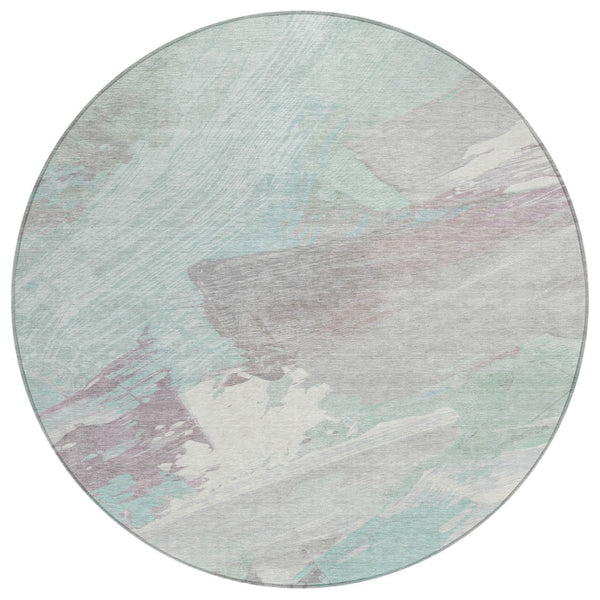 HomeRoots 5' Abstract Washable Area Rug in Blue Teal Gray - Stylish, Durable & Perfect for Indoor/Outdoor Use 8' Round 611248