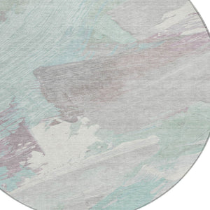 HomeRoots 5' Abstract Washable Area Rug in Blue Teal Gray - Stylish, Durable & Perfect for Indoor/Outdoor Use 8' Round 611248