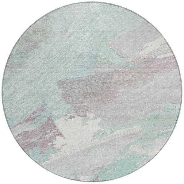 HomeRoots 5' Abstract Washable Area Rug in Blue Teal Gray - Stylish, Durable & Perfect for Indoor/Outdoor Use 8' Round 611248