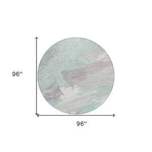 HomeRoots 5' Abstract Washable Area Rug in Blue Teal Gray - Stylish, Durable & Perfect for Indoor/Outdoor Use 8' Round 611248