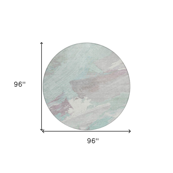 HomeRoots 5' Abstract Washable Area Rug in Blue Teal Gray - Stylish, Durable & Perfect for Indoor/Outdoor Use 8' Round 611248