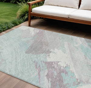 HomeRoots 5' Abstract Washable Area Rug in Blue Teal Gray - Stylish, Durable & Perfect for Indoor/Outdoor Use 8' X 10' 611249