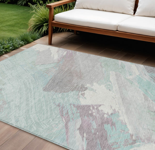 HomeRoots 5' Abstract Washable Area Rug in Blue Teal Gray - Stylish, Durable & Perfect for Indoor/Outdoor Use 8' X 10' 611249