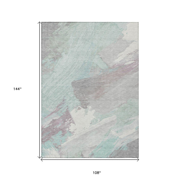 HomeRoots 5' Abstract Washable Area Rug in Blue Teal Gray - Stylish, Durable & Perfect for Indoor/Outdoor Use 9' X 12' 611250