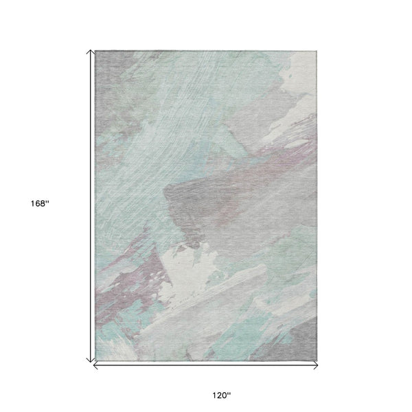 HomeRoots 5' Abstract Washable Area Rug in Blue Teal Gray - Stylish, Durable & Perfect for Indoor/Outdoor Use 10' X 14' 611251