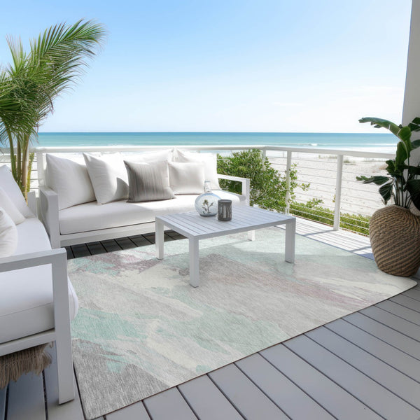 HomeRoots 5' Abstract Washable Area Rug in Blue Teal Gray - Stylish, Durable & Perfect for Indoor/Outdoor Use 10' X 14' 611251