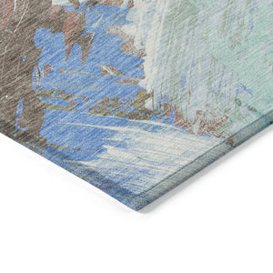 HomeRoots 5' Sky Blue and Teal Abstract Area Rug - Durable, Washable, Stylish for Indoor and Outdoor Spaces 5' X 8' 611253