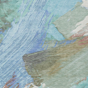 HomeRoots 5' Sky Blue and Teal Abstract Area Rug - Durable, Washable, Stylish for Indoor and Outdoor Spaces 5' X 8' 611253