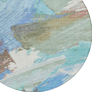 HomeRoots 5' Sky Blue and Teal Abstract Area Rug - Durable, Washable, Stylish for Indoor and Outdoor Spaces 8' Round 611254