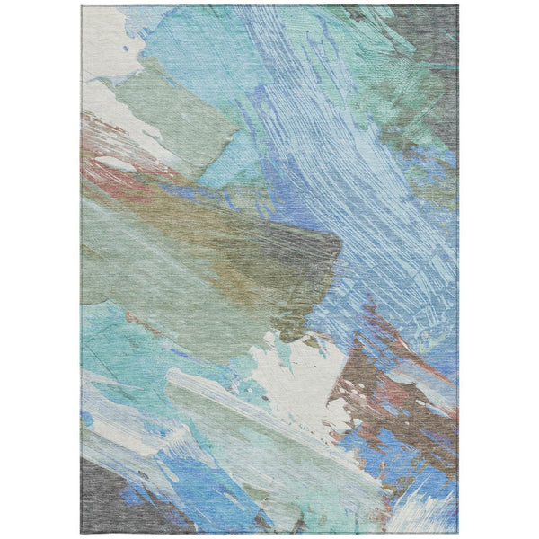 HomeRoots 5' Sky Blue and Teal Abstract Area Rug - Durable, Washable, Stylish for Indoor and Outdoor Spaces 8' X 10' 611255