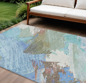 HomeRoots 5' Sky Blue and Teal Abstract Area Rug - Durable, Washable, Stylish for Indoor and Outdoor Spaces 8' X 10' 611255