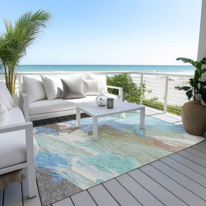HomeRoots 5' Sky Blue and Teal Abstract Area Rug - Durable, Washable, Stylish for Indoor and Outdoor Spaces 8' X 10' 611255