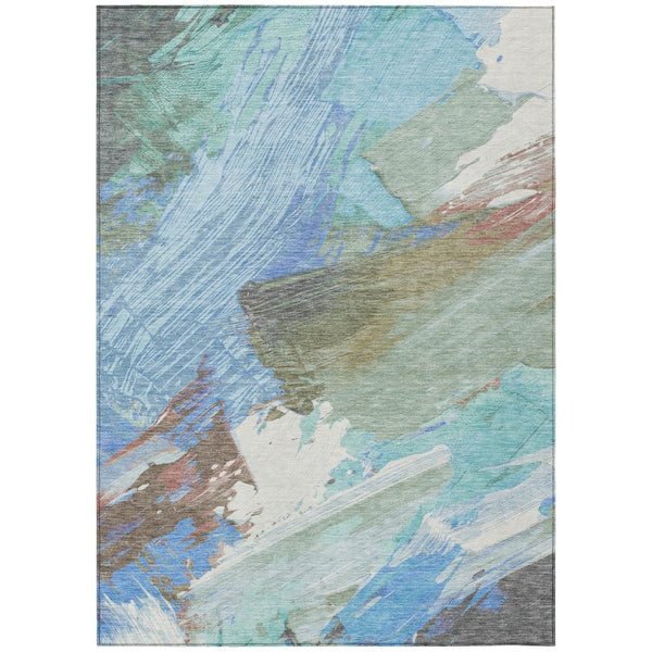 HomeRoots 5' Sky Blue and Teal Abstract Area Rug - Durable, Washable, Stylish for Indoor and Outdoor Spaces 8' X 10' 611255