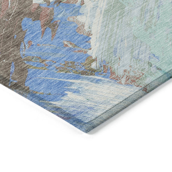 HomeRoots 5' Sky Blue and Teal Abstract Area Rug - Durable, Washable, Stylish for Indoor and Outdoor Spaces 8' X 10' 611255