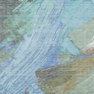 HomeRoots 9' X 12' Abstract Sky and Teal Area Rug - Stain-Resistant, Washable for Indoor & Outdoor Use 611256